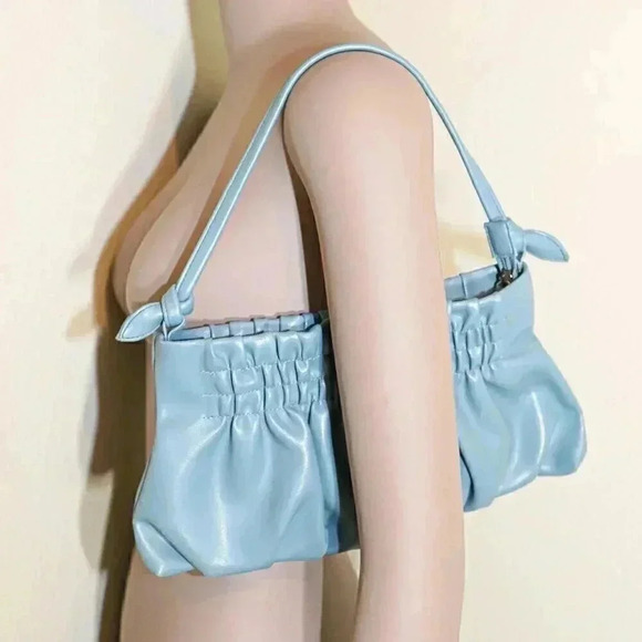 Blush Blue Rectangle Pleated Top Handle‎ Shoulder Bag Casual Everyday Bag Fall - Picture 2 of 2